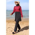 Sefa Merve Fermuarlı Tesettür Mayo 2508-04 Mürdüm Siyah - 2XL - Yeşil