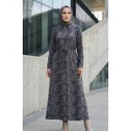 Sefa Merve Gömlek Yaka Fermuarlı Bağcıklı Modal Elbise 0235-02 Antrasit - 52 - 54