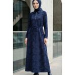 Sefa Merve Gömlek Yaka Fermuarlı Bağcıklı Modal Elbise 0235-03 Lacivert - 52 - 54