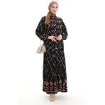 Sefa Merve Hakim Yaka Desenli Elbise 2075-02 Siyah Kırmızı - 42 - 44
