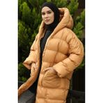 Sefa Merve Kapitone Fermuarlı Şişme Mont 7001-04 Camel - Standart