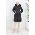 Sefa Merve Kapüşonlu Fermuarlı Şişme Mont Siyah Kadın 42 Beden Şık ve Rahat Tasarım
