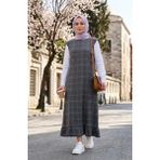 Sefa Merve Kareli Dokulu Jile Elbise 2514-01 Gri - 42 - 44