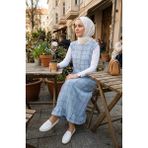 Sefa Merve Kareli Dokulu Jile Elbise 2514-03 Buz Mavisi - 50 - 52