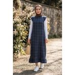 Sefa Merve Kareli Dokulu Jile Elbise 2514-05 Indigo - İndigo - 42 - 44