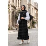 Sefa Merve Kareli Dokulu Jile Elbise 2514-06 Siyah - 50 - 52