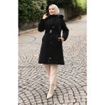 Sefa Merve Kürk Kapüşonlu Kemerli Kapitone Mont 6307-01 Siyah - 48