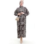 Sefa Merve Leopar Desenli Düğmeli Elbise 2071-02 Siyah Beyaz - 42 - 44