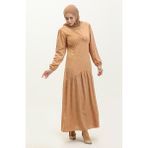 Sefa Merve Puantiyeli Elbise 1899-02 Hardal Krem - 38