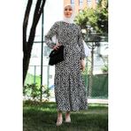 Sefa Merve Renkli Viskon Elbise 0450-04 Siyah Beyaz - 38 - 40