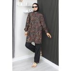 Sefa Merve Tesettür Mayo Etnik Desen 3 Lü Takım 1903-05 Kahverengi - 42 - 44