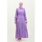 Sefa Merve Yandan Bağlamalı Büzgülü Elbise 0363-01 Lila - 38 - 40