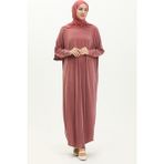 Sefa Merve Yarasa Kol Salaş Elbise 2000-18 Pudra - Standart - Taş