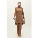 Sefamerve 0101DA-02 Kahverengi Kadın Tunik Pantolon İkili Takım