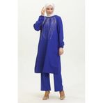 Sefamerve 0410-03 Saks Kadın Tunik Pantolon İkili Takım