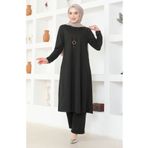 Sefamerve 0580-01 Siyah Kadın Tunik Pantolon İkili Takım