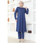 Sefamerve 0580-03 İndigo Kadın Tunik Pantolon İkili Takım