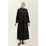 Sefamerve 0650-01 Siyah Kolu Lastikli Kadın Elbise