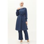 Sefamerve 0690-11 İndigo Kadın Tunik Pantolon İkili Takım