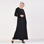 Sefamerve 1202-01 Viskon Eteği Büzgülü Siyah Elbise