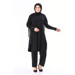 Sefamerve 2655-02 Siyah Büyük Beden Düğme Detaylı Tunik Pantolon İkili Takım