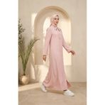 Sefamerve 5111-07 Pembe Kravat Yaka Düğmeli Kadın Elbise