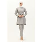 Sefamerve 70005-01 Gri Kadın Tunik Pantolon İkili Takım