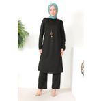 Sefamerve 8585-01 Siyah Kadın Tunik Pantolon İkili Takım