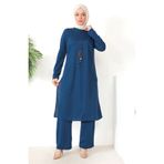 Sefamerve 8585-09 İndigo Kadın Tunik Pantolon İkili Takım