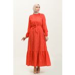 sefamerve Adile Çiçek Desenli Krep Elbise 0347-06 Mercan
