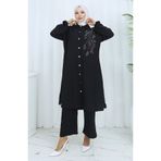 sefamerve Aerobin Kumaş Tunik Pantolon İkili Takım 2134-07 Siyah