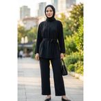 sefamerve Aerobin Kumaş Tunik Pantolon ikili Takım 4141-11 Siyah