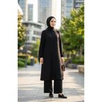 sefamerve Aerobin Kumaş Tunik Pantolon İkili Takım 4142-04 Siyah
