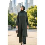 sefamerve Aerobin Kumaş Tunik Pantolon İkili Takım 4142-06 Koyu Yeşil