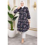 sefamerve Asel Çiçekli Viskon Tunik 0174-03 Lacivert