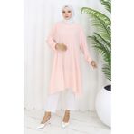sefamerve Asimetrik Prenses Tunik 4101-09 Pudra