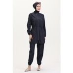 sefamerve Beli Lastikli Fermuarlı Tesettür Mayo Bone Hediyeli 9004-02 Lacivert