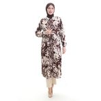 sefamerve Boydan Düğmeli Desenli Uzun Tunik 0094-02 Kahverengi Bej