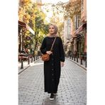 sefamerve Boydan Düğmeli Kolu Lastikli Kışlık Ferace 2214-04 Siyah