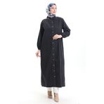 sefamerve Boydan Düğmeli Kot Ferace 0058-03 Siyah