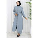 sefamerve Boydan Düğmeli Tunik Pantolon İkili Takım 2100-01 Çağla Yeşili
