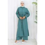 sefamerve Boydan Düğmeli Tunik Pantolon Ikili Takım 2100-02 Yeşil