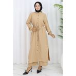 sefamerve Boydan Düğmeli Tunik Pantolon İkili Takım 2100-05 Sütlü kahve