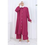 sefamerve Boydan Düğmeli Tunik Pantolon İkili Takım 2114-03 Vişne