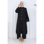 sefamerve Boydan Düğmeli Tunik Pantolon İkili Takım 2114-05 Siyah