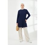 sefamerve Buble Kumaş Rahat Kesim Tunik 0506-06 Lacivert