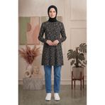 sefamerve Bürümcük Kumaş Desenli Tunik 0504-01 Siyah