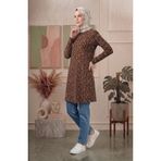 sefamerve Bürümcük Kumaş Desenli Tunik 0504-02 Kahverengi