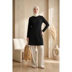 sefamerve Bürümcük Kumaş Uzun Tunik 0508-01 Siyah