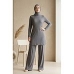 sefamerve Bürümcük Kumaş Uzun Tunik 0508-02 Gri